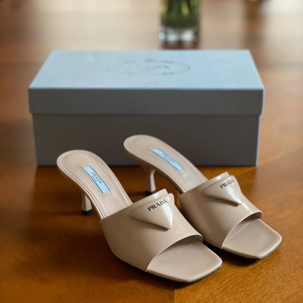Authentic Prada Logo Leather Open-Toe Mules - Picture 1 of 6